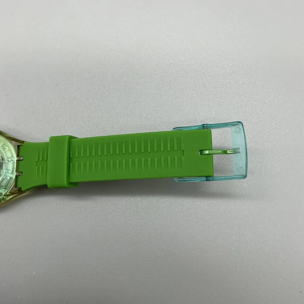 Swatch Color the Sky Mens Watch 34mm Rainbow Dial Green Strap New Battery